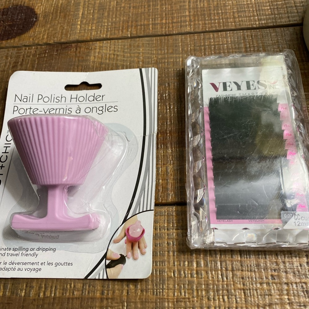 Pink Nail Polish Holder PLUS VEYES cashmere smart fan black lashes